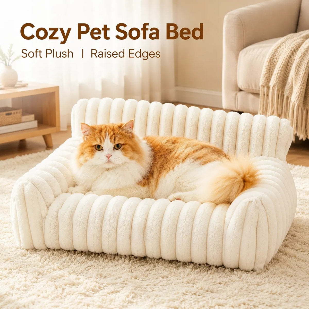 Pet Sofa Bed with Removable Washable Cover for Small Cats & Dogs - Fluffy, Supportive Couch