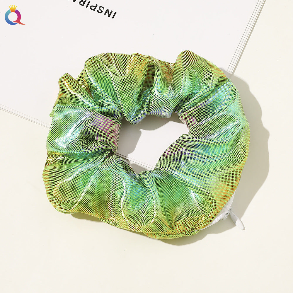 European & American Printed Satin Hair Ring with Zipper - Large Intestine Style