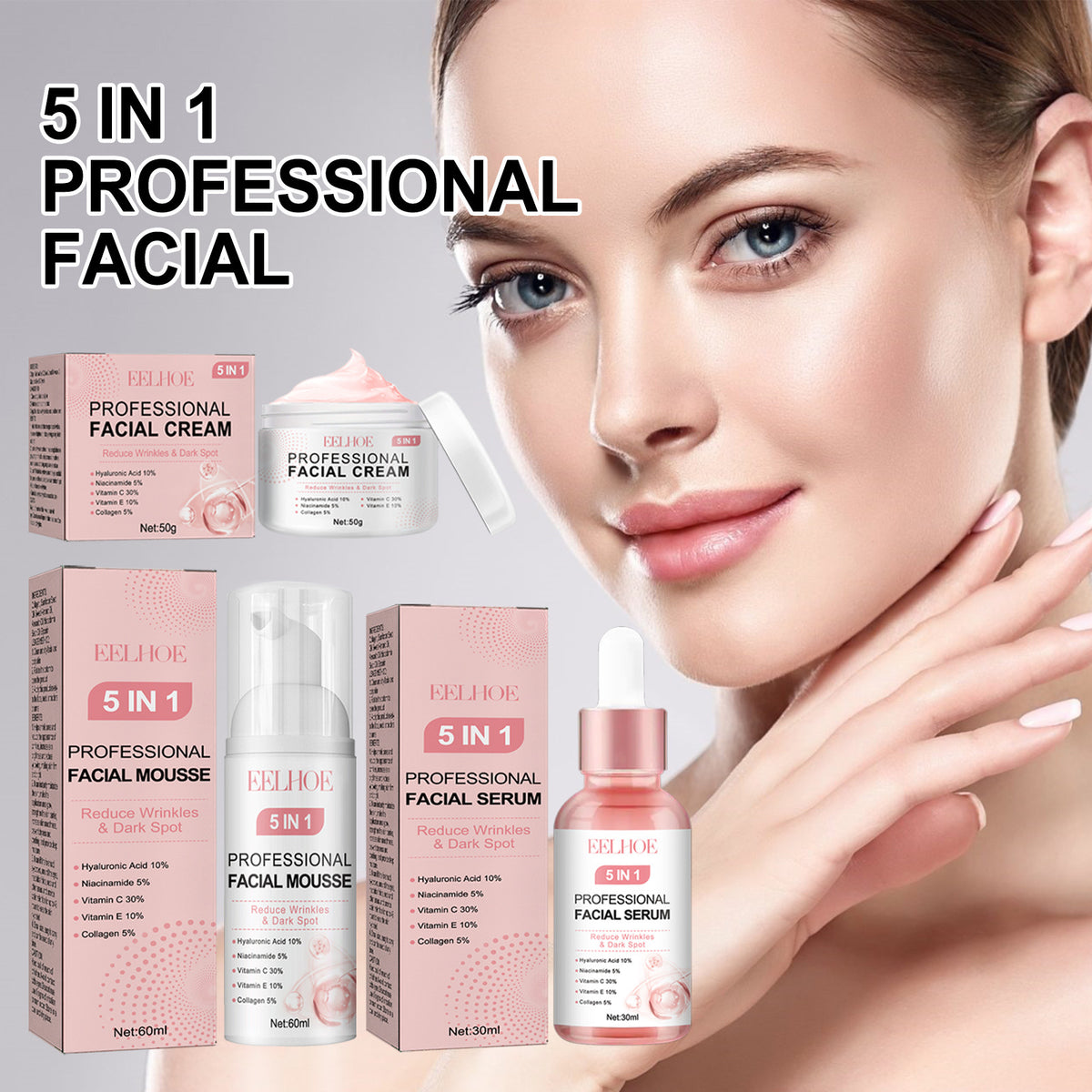 Gentle Facial Cleansing and Hydrating Moisturizer Set for Skin Repair and Firming