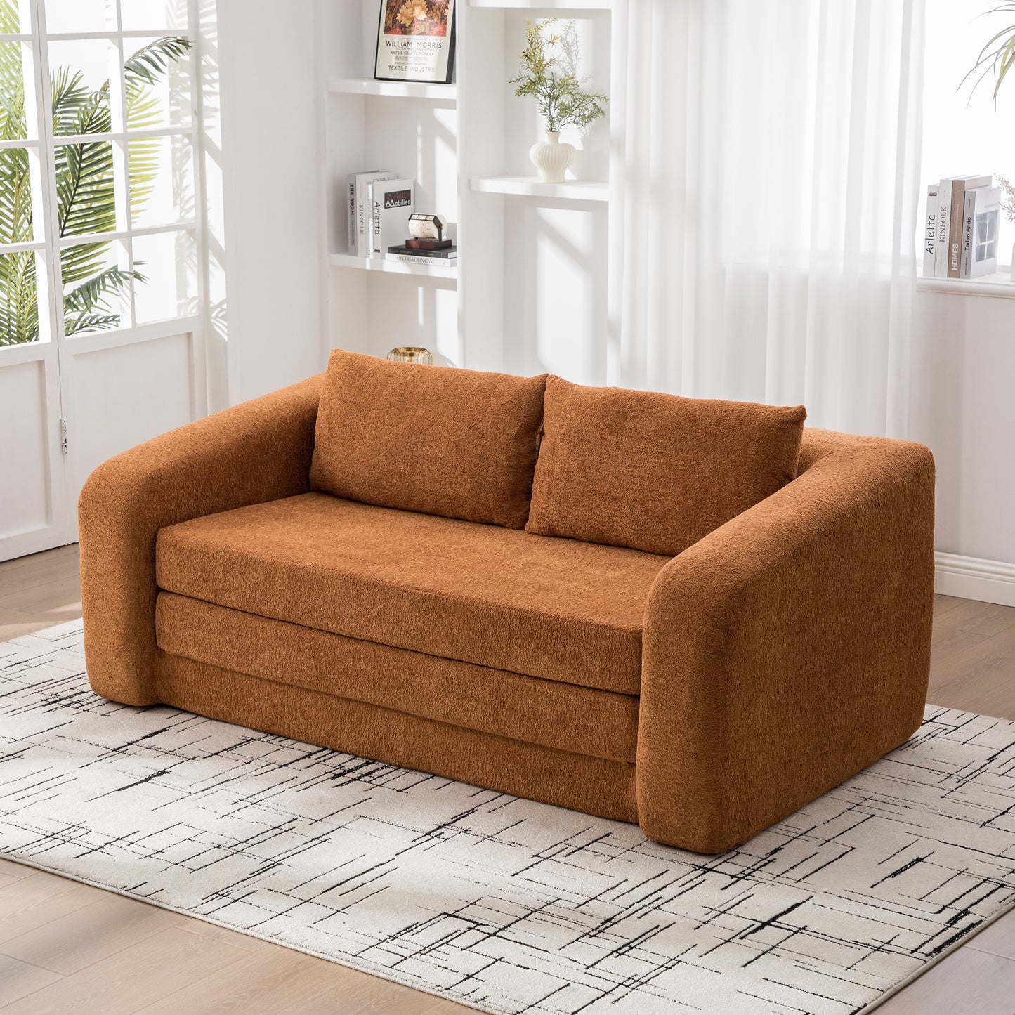71" Convertible Loveseat Sofa Bed with Armrest & Pillows - Orange