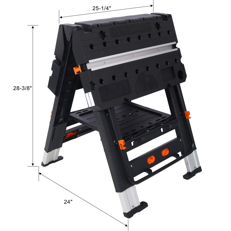 Heavy-Duty Portable Folding Workbench with Clamps - Adjustable Garage Sawhorse