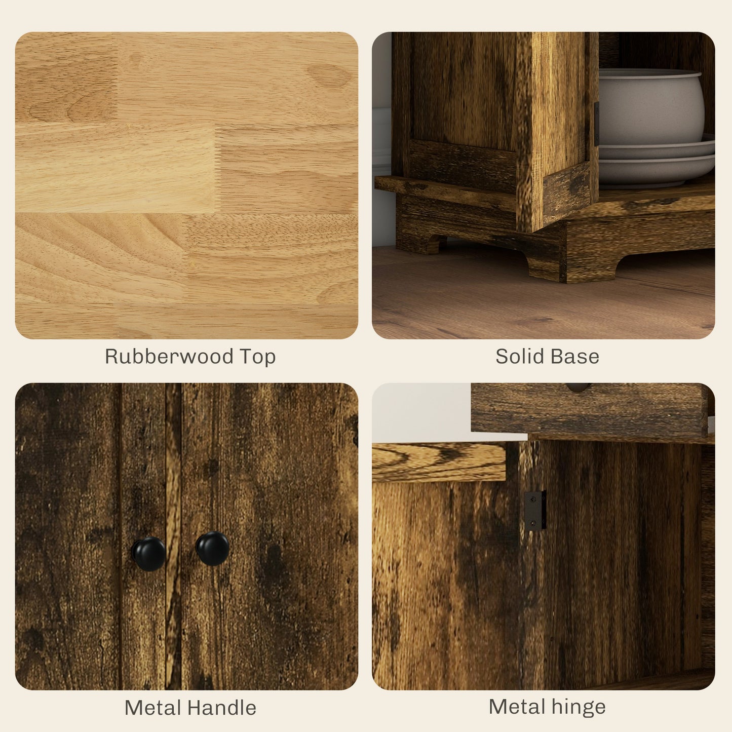 Kitchen Storage Cabinet, Sideboard Floor Cupboard with Solid Wood