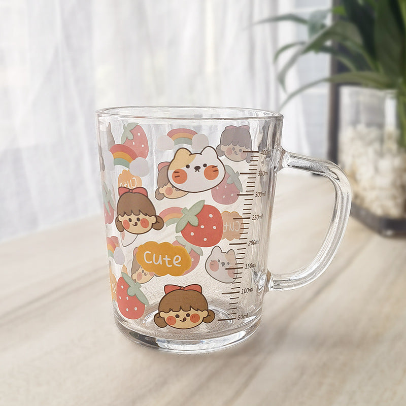 Minimalist Cartoon Glass Water Cup with Straw - Heat-Resistant, 400ML