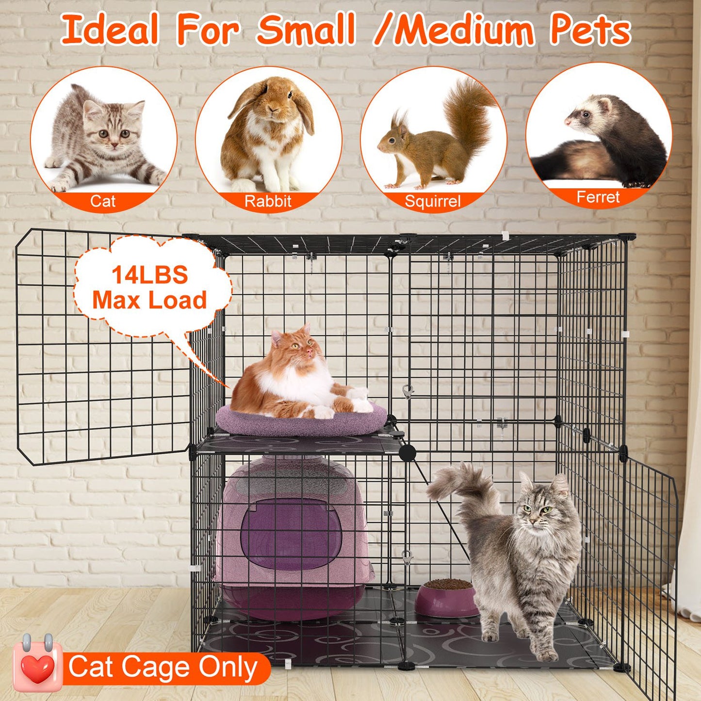 2-Tier Indoor Cat Cage Playpen with Climbing Ladder and Double Doors - Small Animal Enclosure