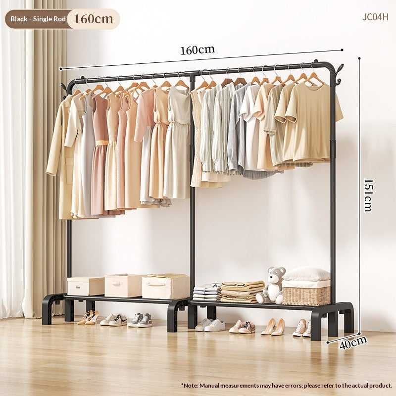 Extendable Double Row Floor Standing Clothes Hanger - Black