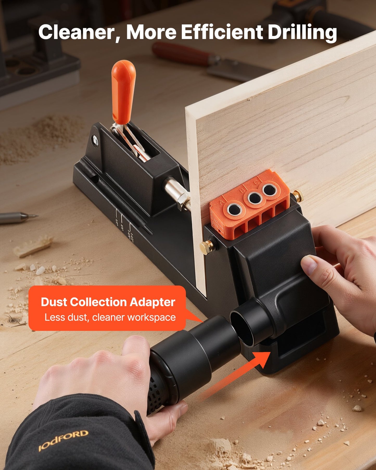 Pocket Hole Jig Kit with Adjustable Depth and Dust Collection for Woodworking - Black