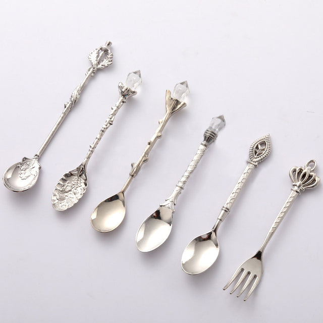 European Copper Fruit Fork Set - Retro Floral Dinnerware, 6 Pieces