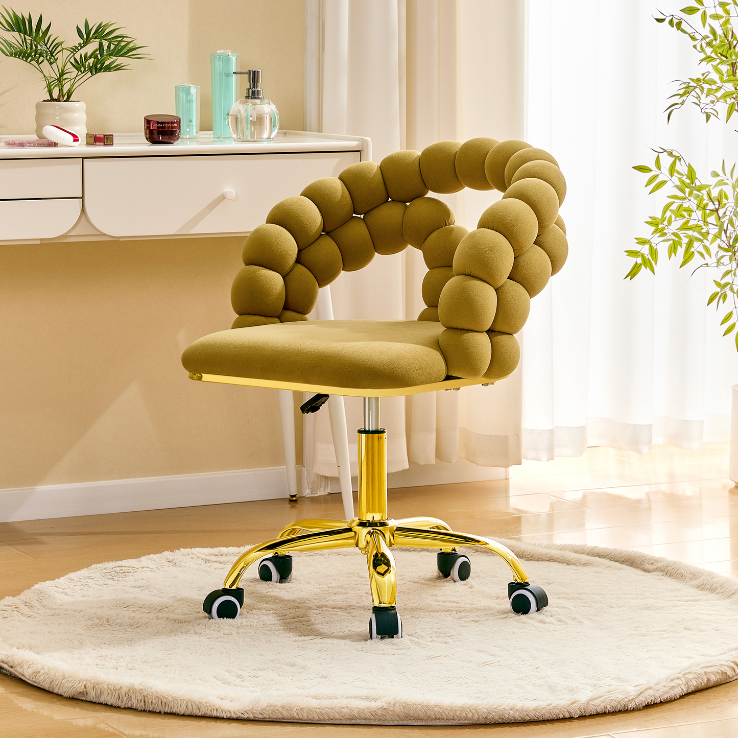 Modern Velvet Adjustable Swivel Desk Chair With Bubble Back,