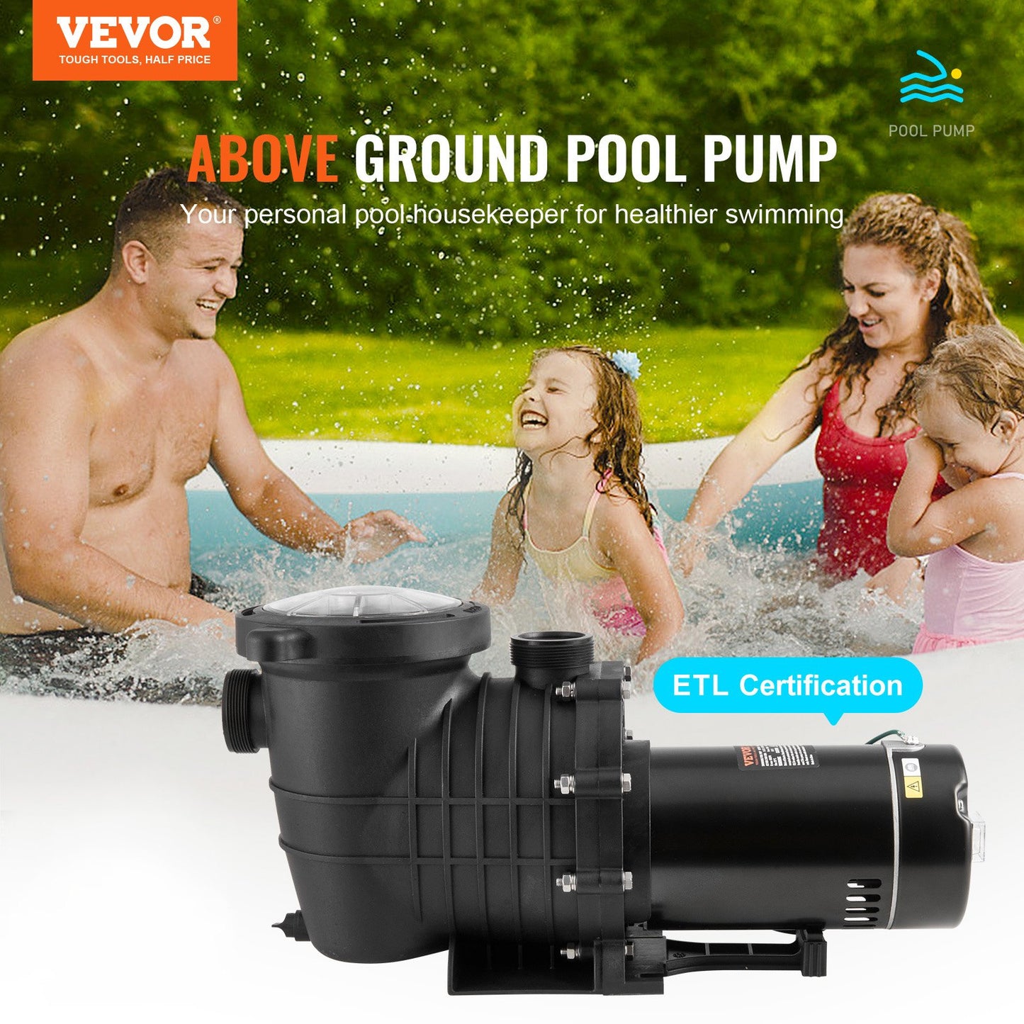 Above Ground Pool Pump 1.5 HP 100 GPM Single Speed 110V/240V with Filter Basket