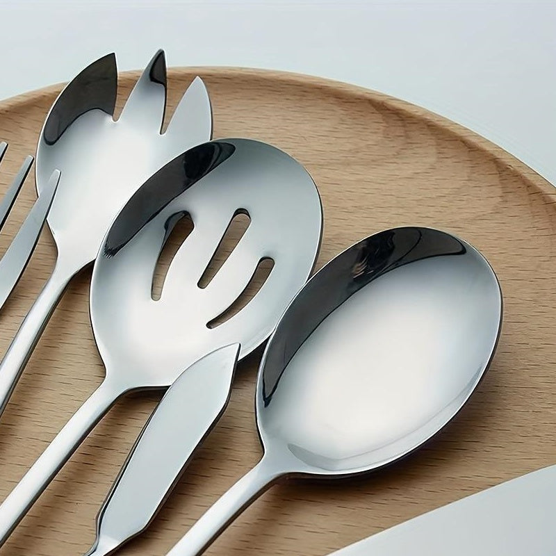 Stainless Steel Cake Server Set with Spoon Fork Knife Butter Shovel - Silver