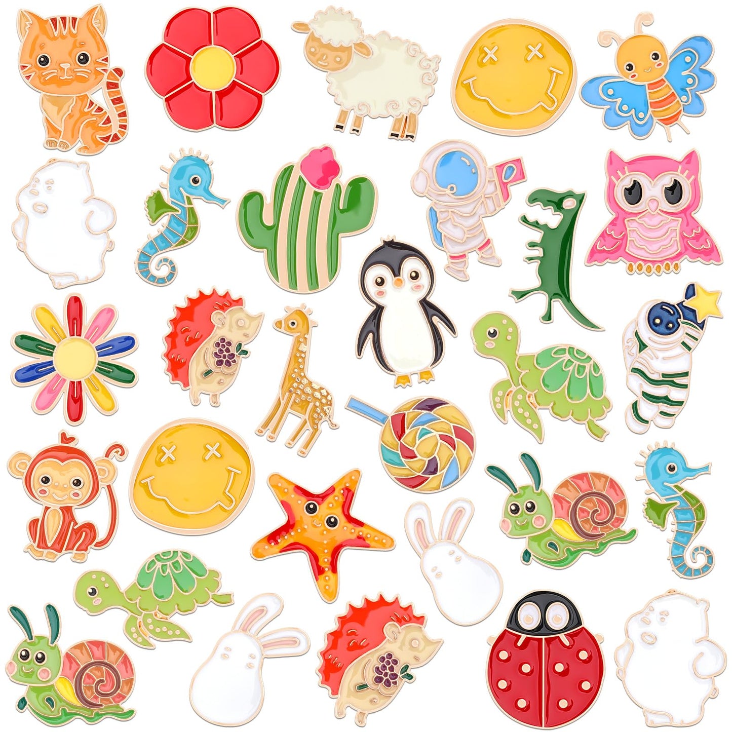 60 Pcs Cute Cartoon Enamel Pins Set - Fun Button Badges