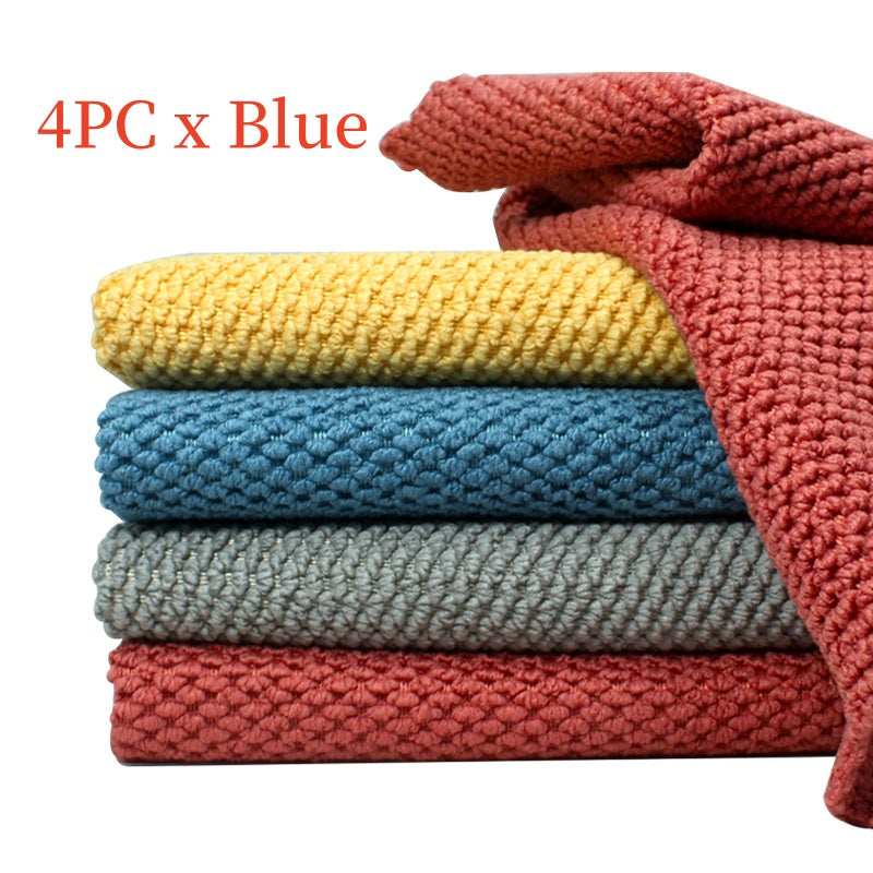 Household Microfiber Dish Towel & Scouring Pad Set 30x30cm Multiple Colors