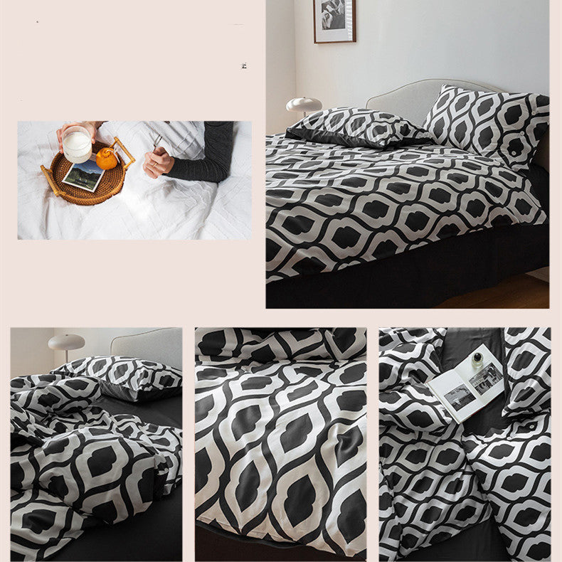 Long-Staple Cotton Bedding Set with Geometric Pattern - 4 Pieces, 2.0M Plus Size