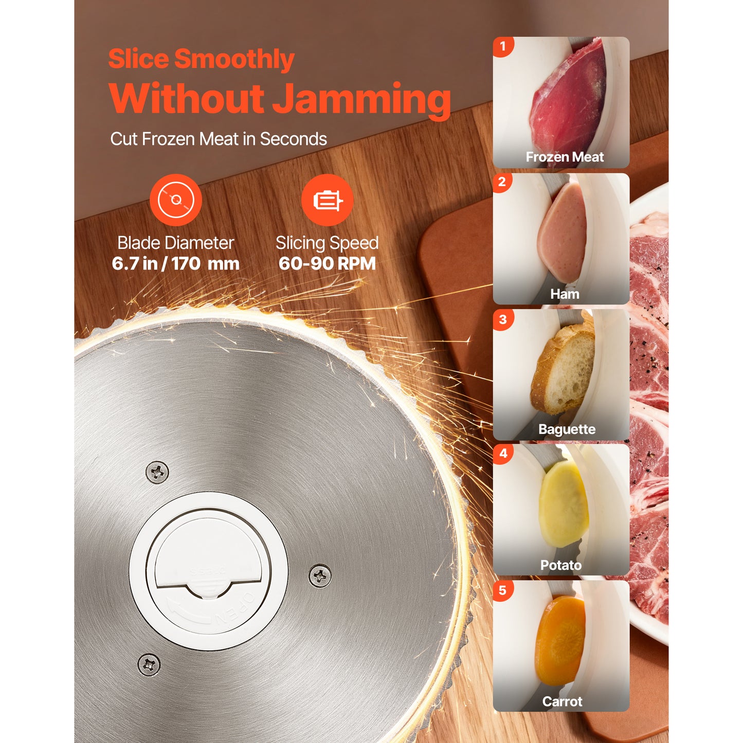 Electric Meat Slicer 6.7-inch Foldable Food Cutter for Frozen Meat & Deli Ham