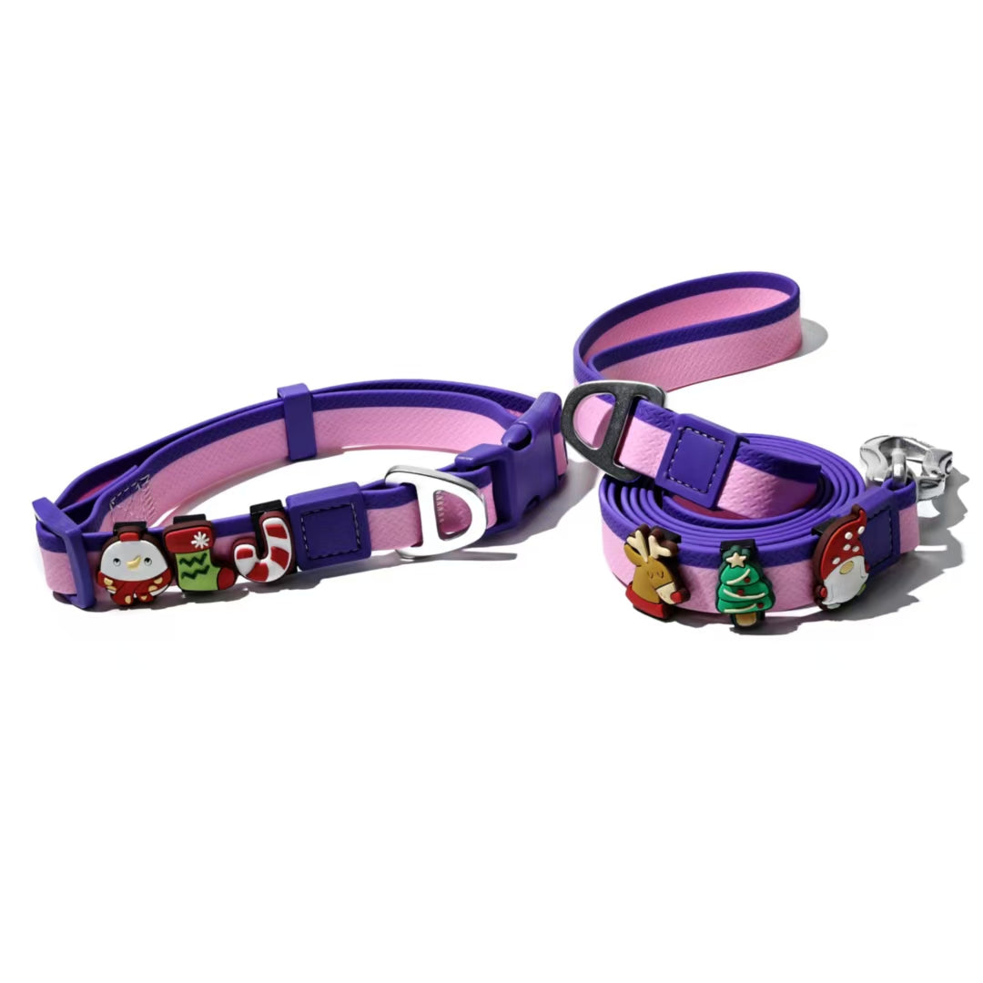 Dual-Color Embossed Pet Leash Set with DIY Accessories - Waterproof & Durable