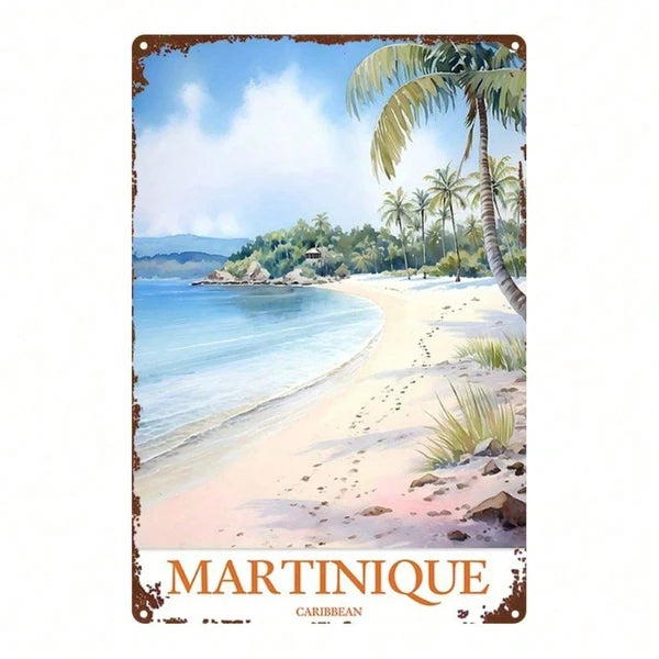 Vintage Tropical Beach Metal Sign - 8x12 Inch Wall Art