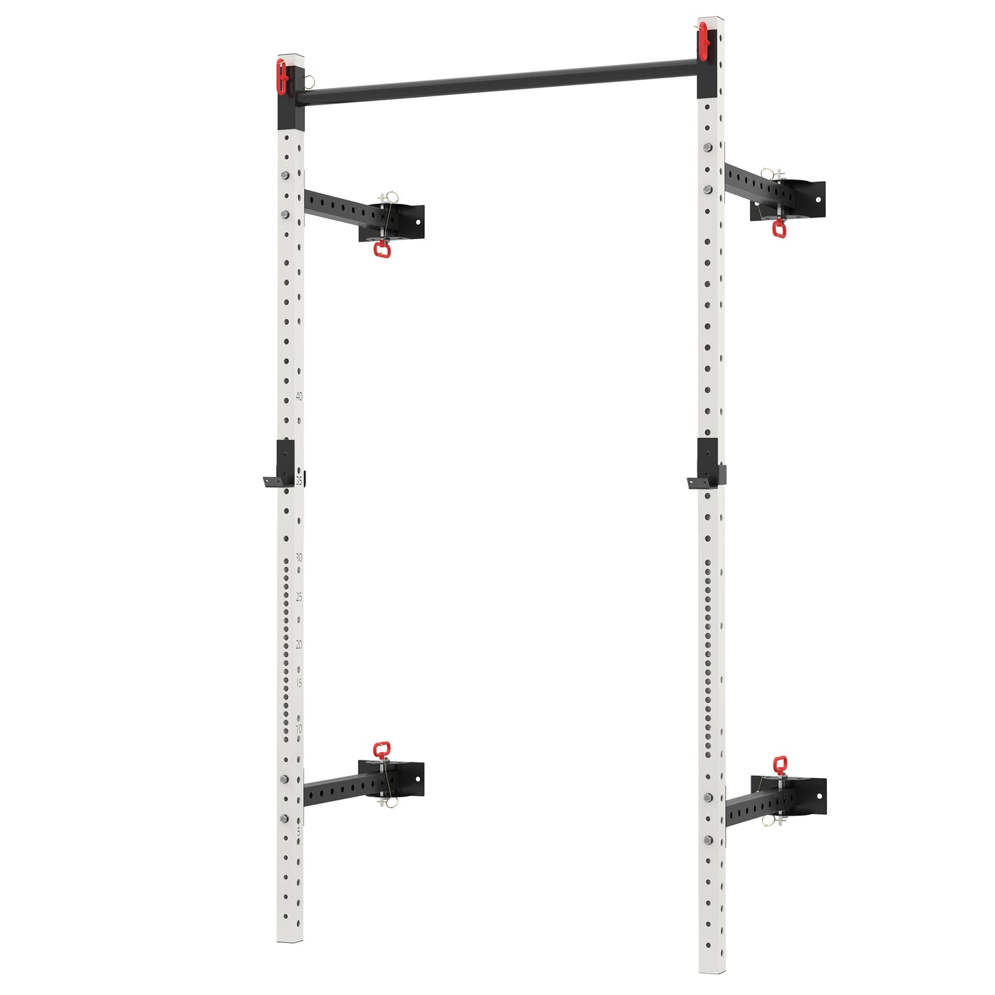 Folding Squat Rack with Pull Up Bar - Adjustable Wall-Mounted Design, 1000 lbs Capacity, White