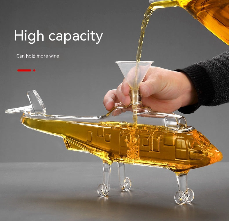 Glass Helicopter Wine Decanter Set - Aircraft, Motorcycle, Tank Styles, 500ml