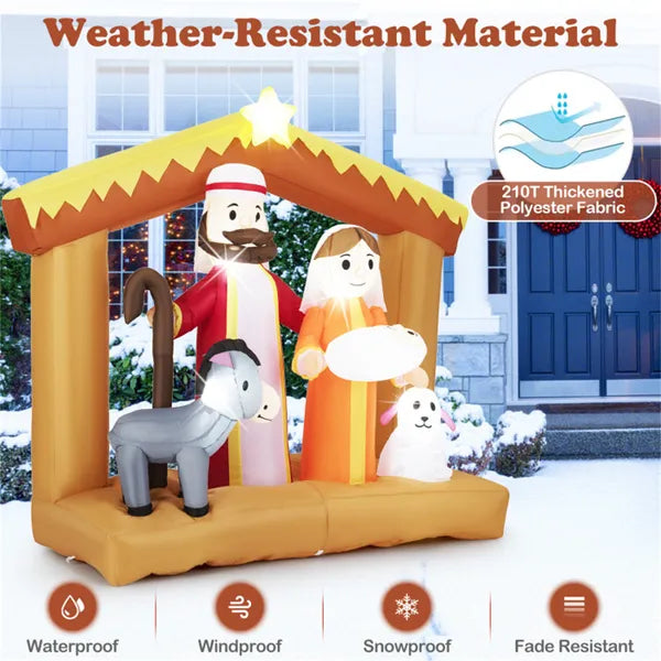6ft Inflatable Nativity Scene with LED Lights - Weather-Resistant