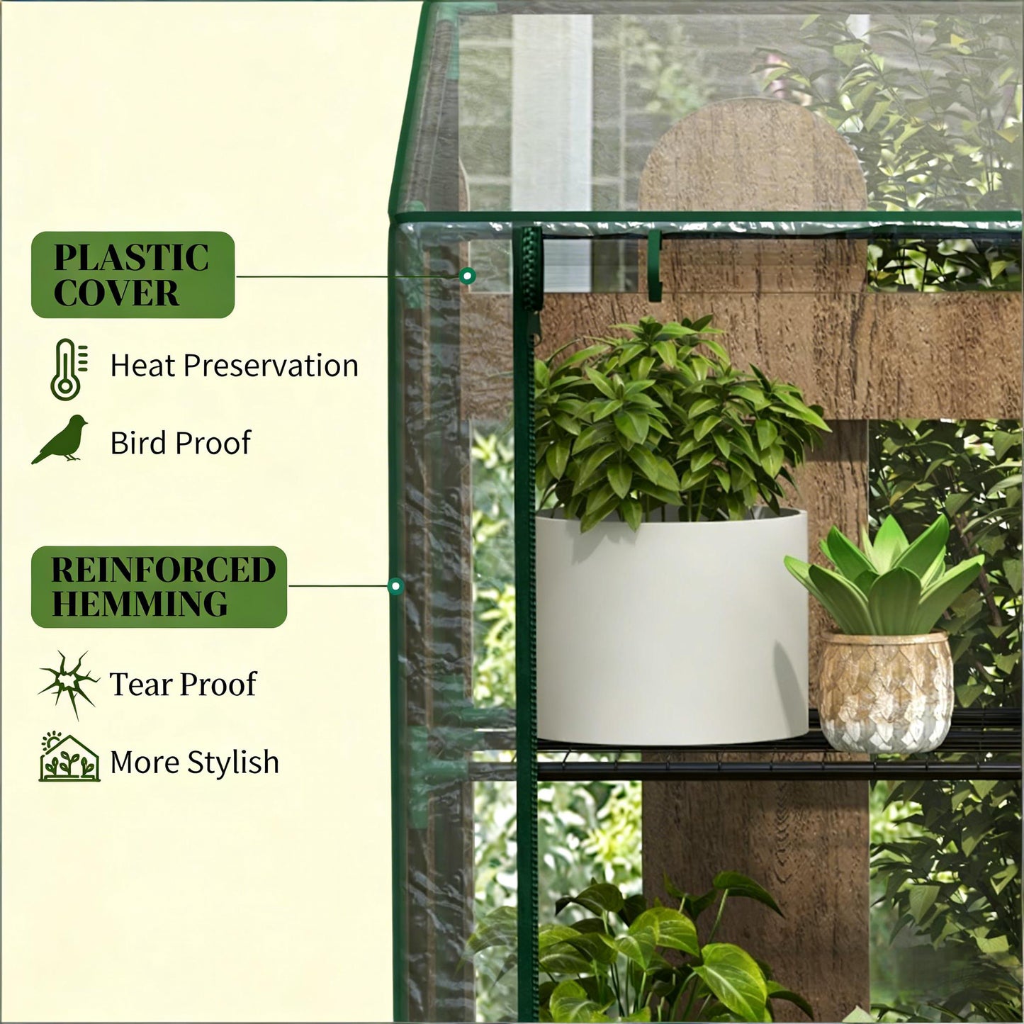 Clear Lean-To Greenhouse with Three-Tier Shelves