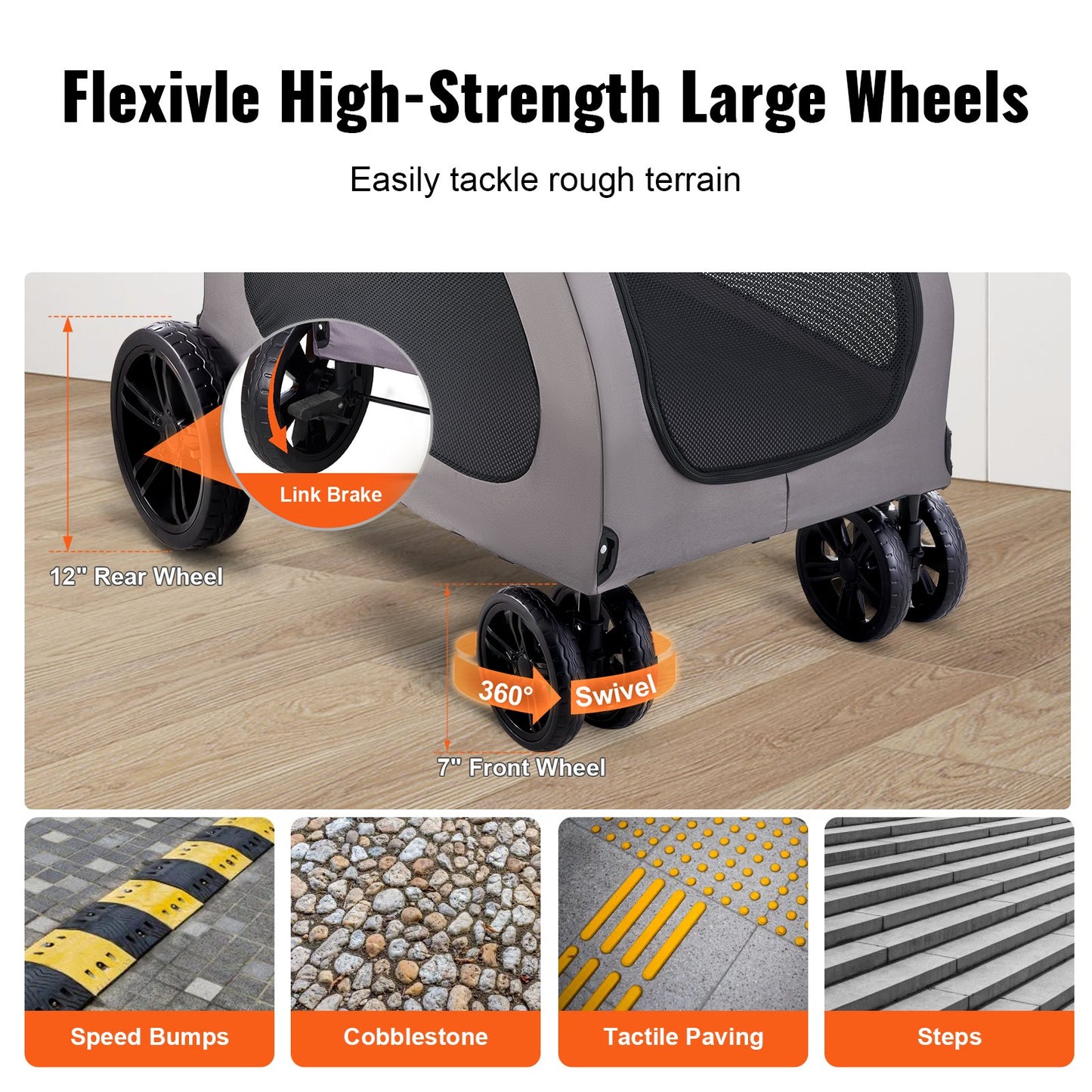 Pet Stroller 4-Wheel Dog Carrier with 160lbs Capacity, Portable & Durable