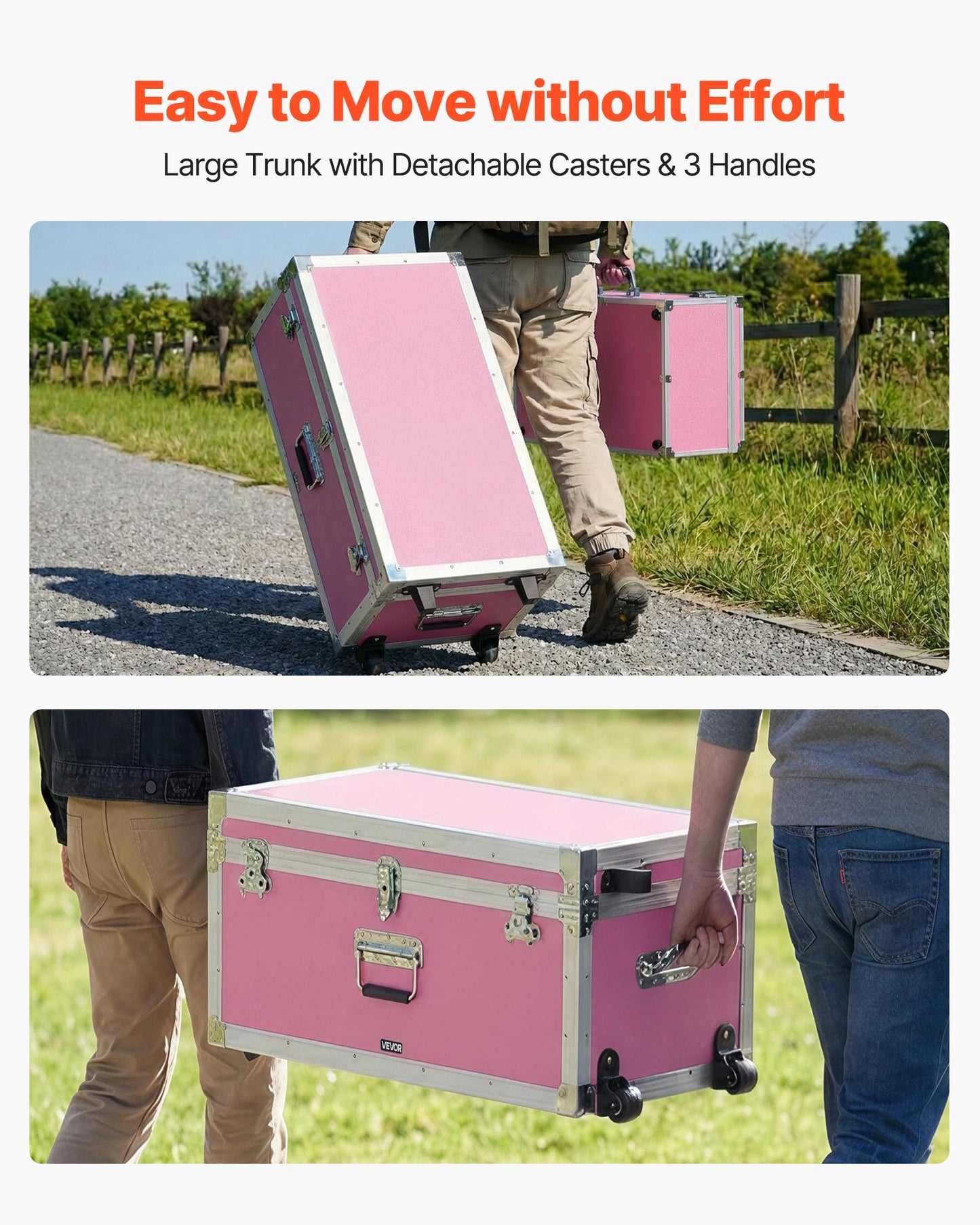 Metal Storage Trunk Set of 2 - Wooden Suitcases with Locks & Casters
