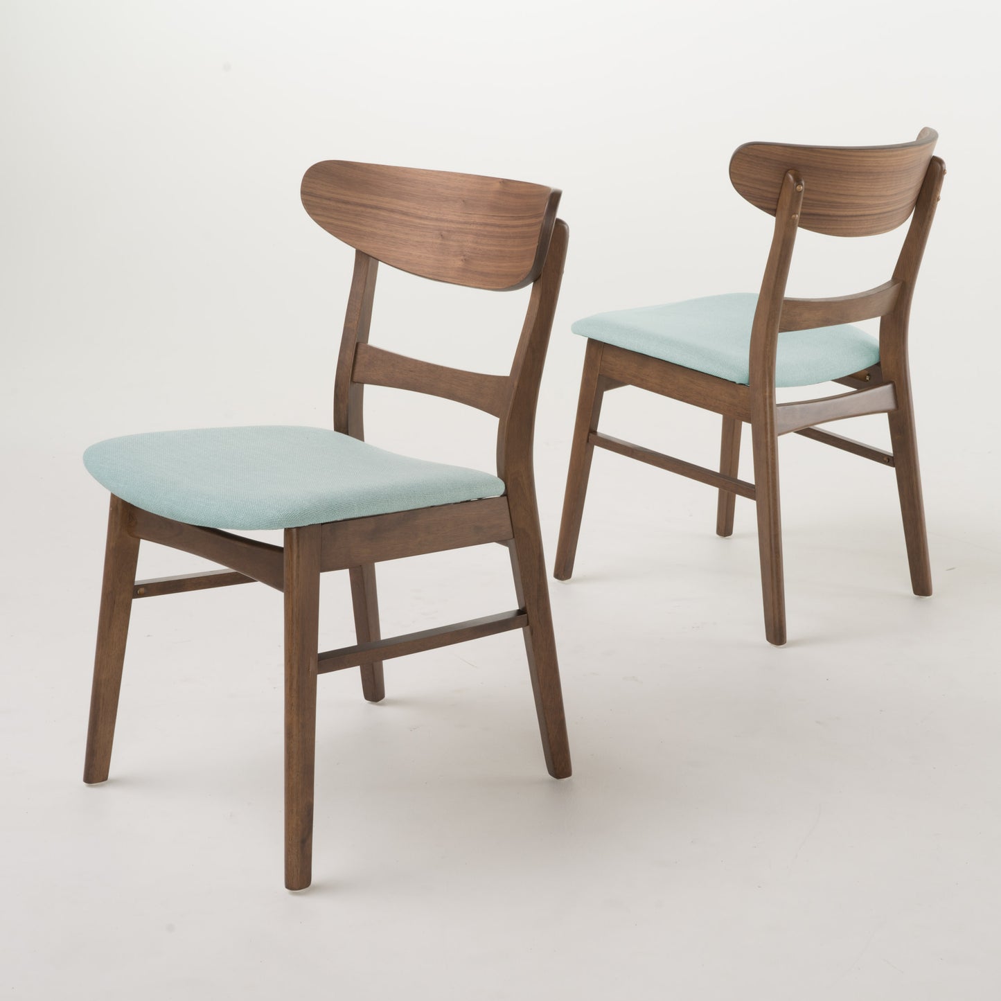 Set of 2 Mid-Century Dining Chairs - Upholstered Seat, Rubberwood Legs