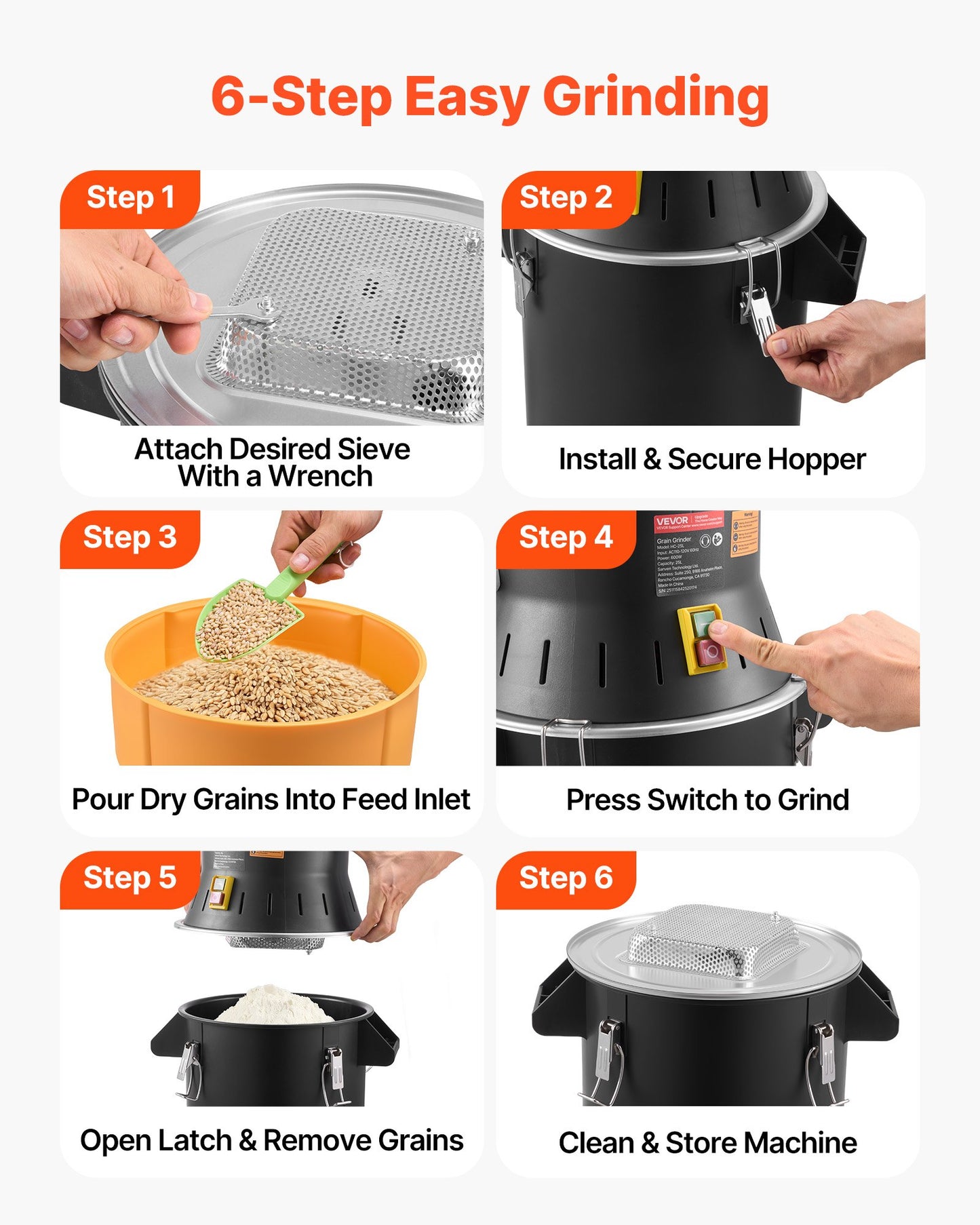 Electric Grain Mill Grinder 600W High Power Spice & Cereal Pulverizer with Adjustable Screens