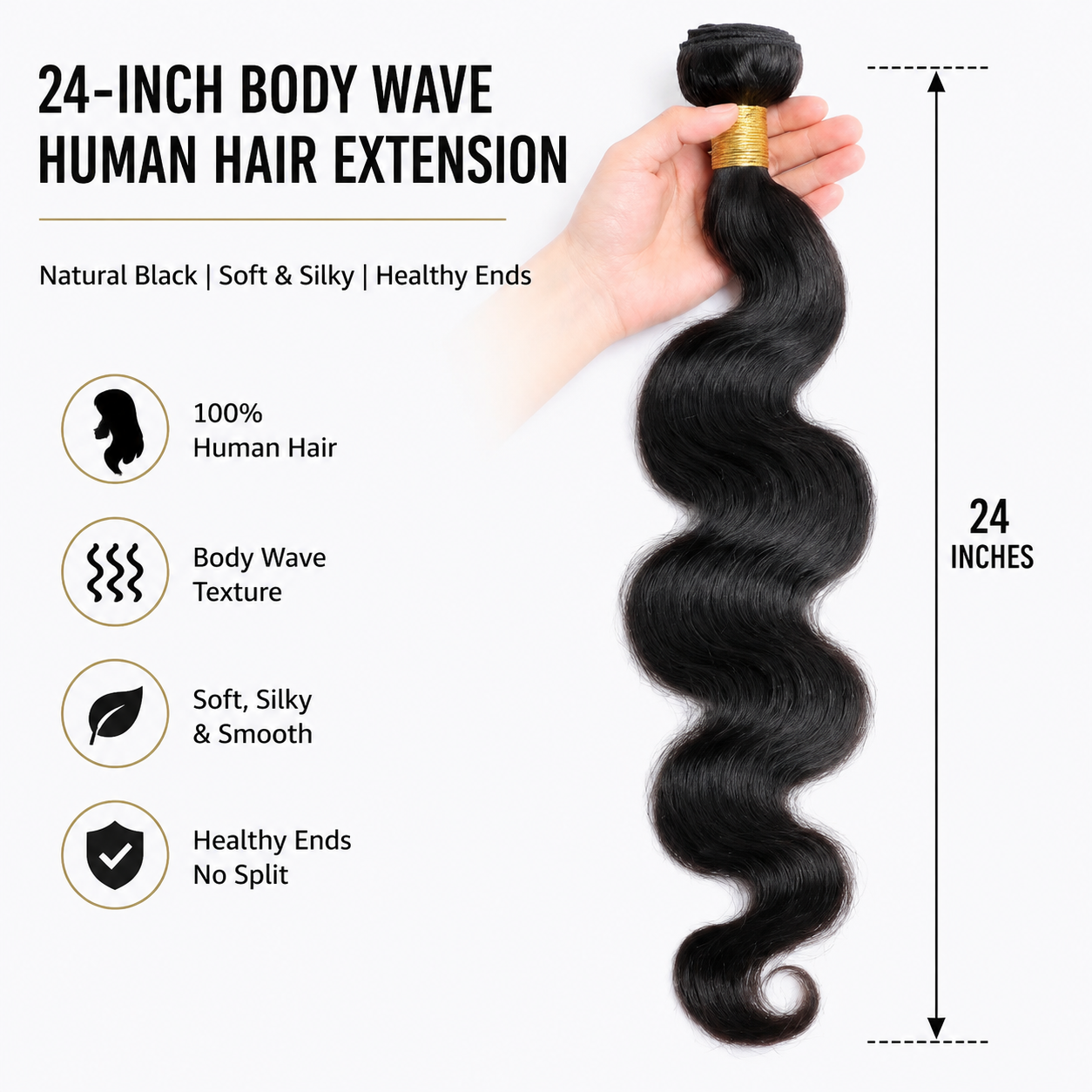 24-Inch Body Wave Human Hair Bundles - Virgin Remy Hair Weave