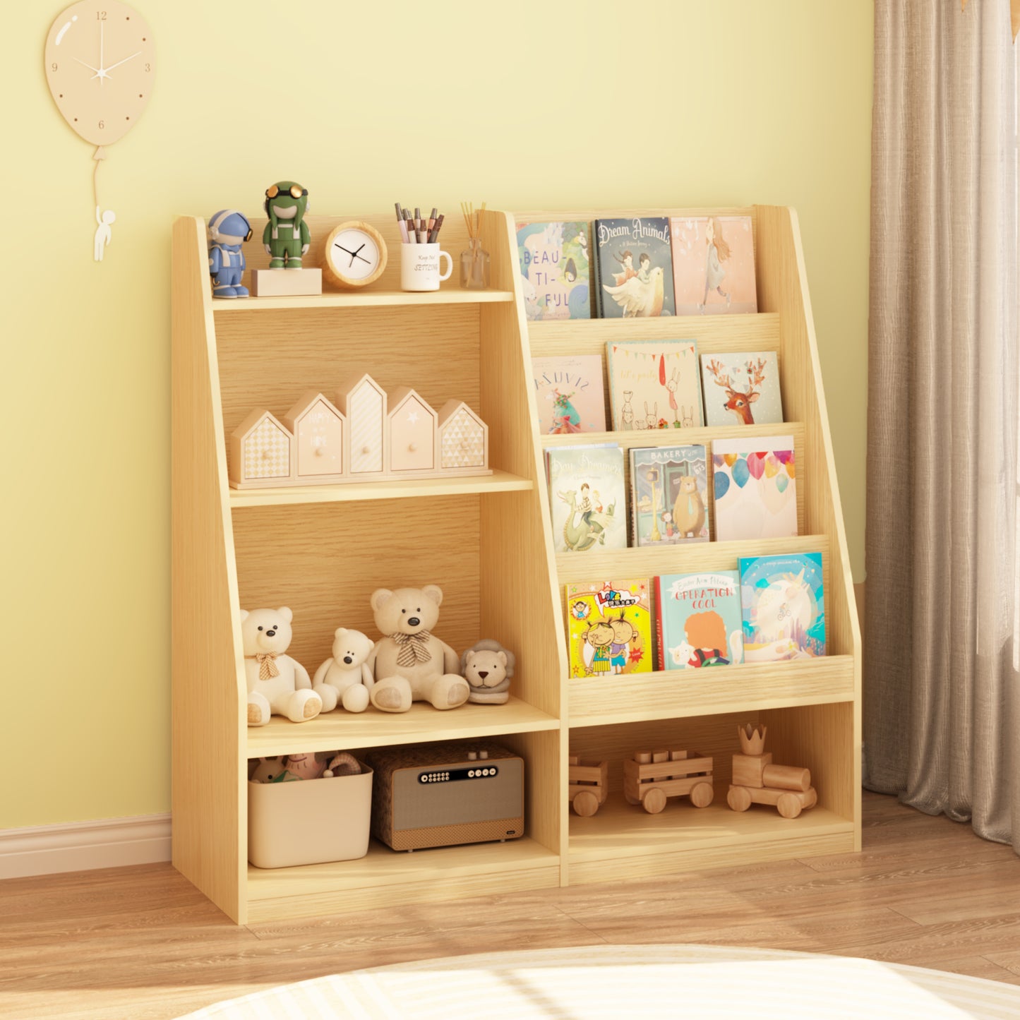 Kids Bookshelf And Toy Storage Organizer, Multifunctional 4 Tier
