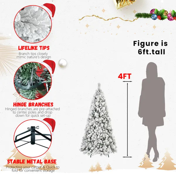4ft Artificial Christmas Tree with Hinged Base - PVC Flock