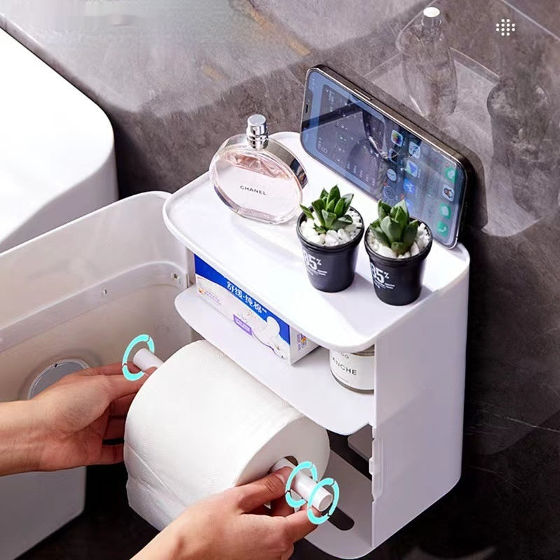 Bathroom Storage Rack with Waterproof Double Layer Paper Holder - Modern Plastic Organizer