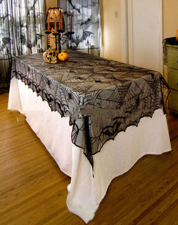 Halloween Bat Lace Tablecloth 122x244cm for Festive Decor