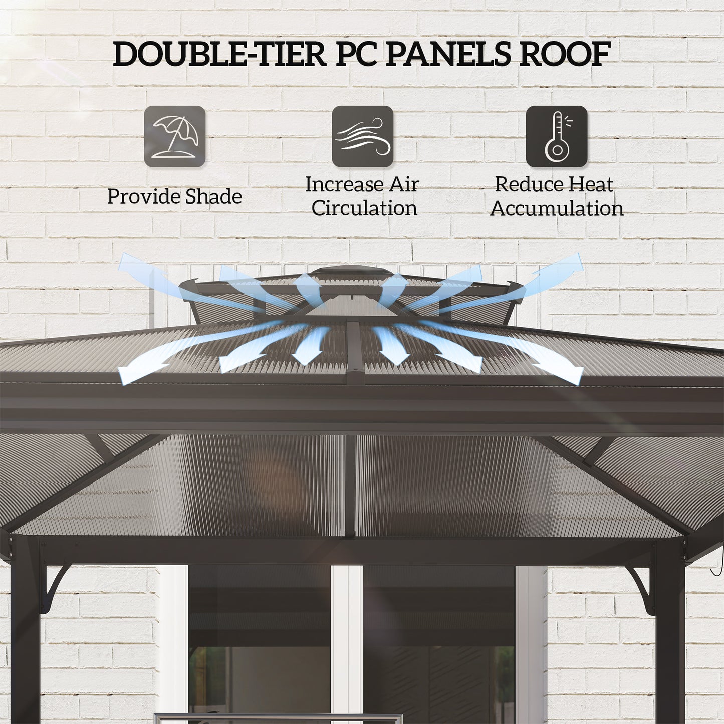 BBQ Canopy Pergola with Double Venting Roof & 6 Hooks - Coffee