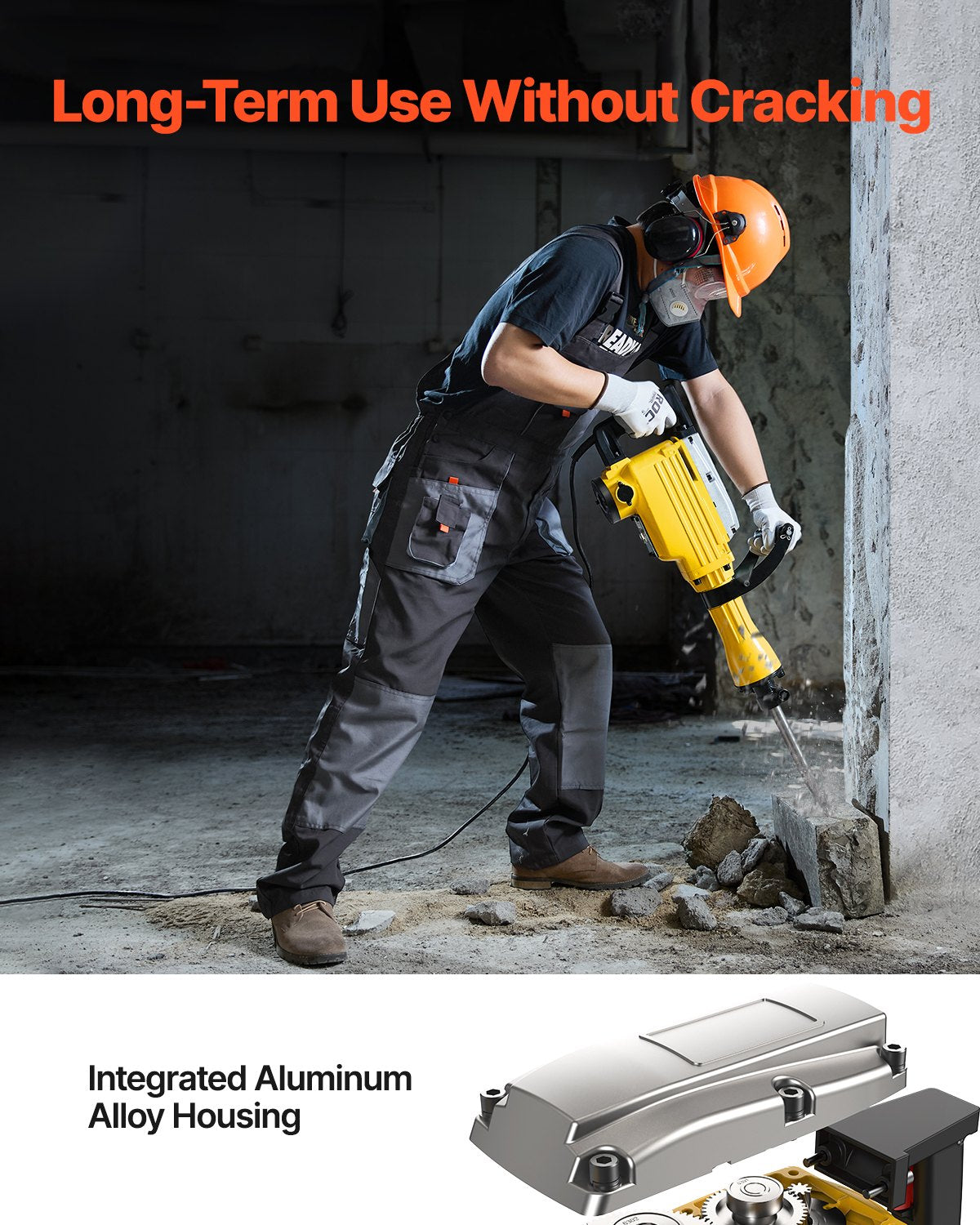 2200W Electric Demolition Jack Hammer with 4 Chisels - Vevor Yellow