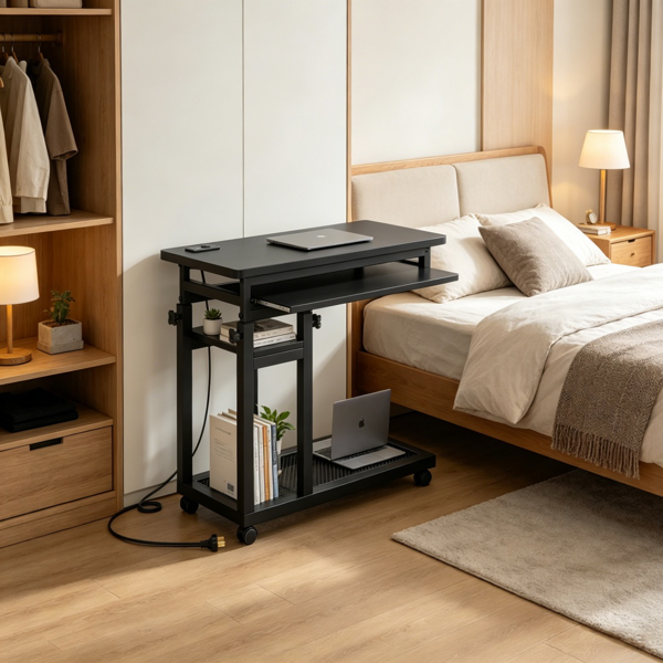 Height Adjustable Mobile C Table with Charging Station