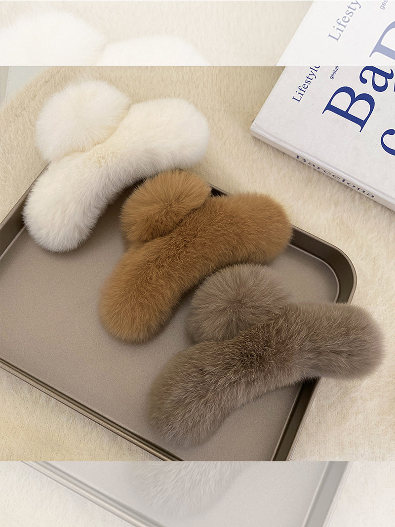 Oversized Plush Rabbit Hair Claw Clip - 16cm Large Fuzzy Hair Accessory