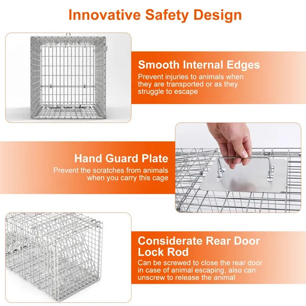 Humane Live Animal Trap Cage for Raccoons, Groundhogs & Cats - Collapsible Galvanized Wire