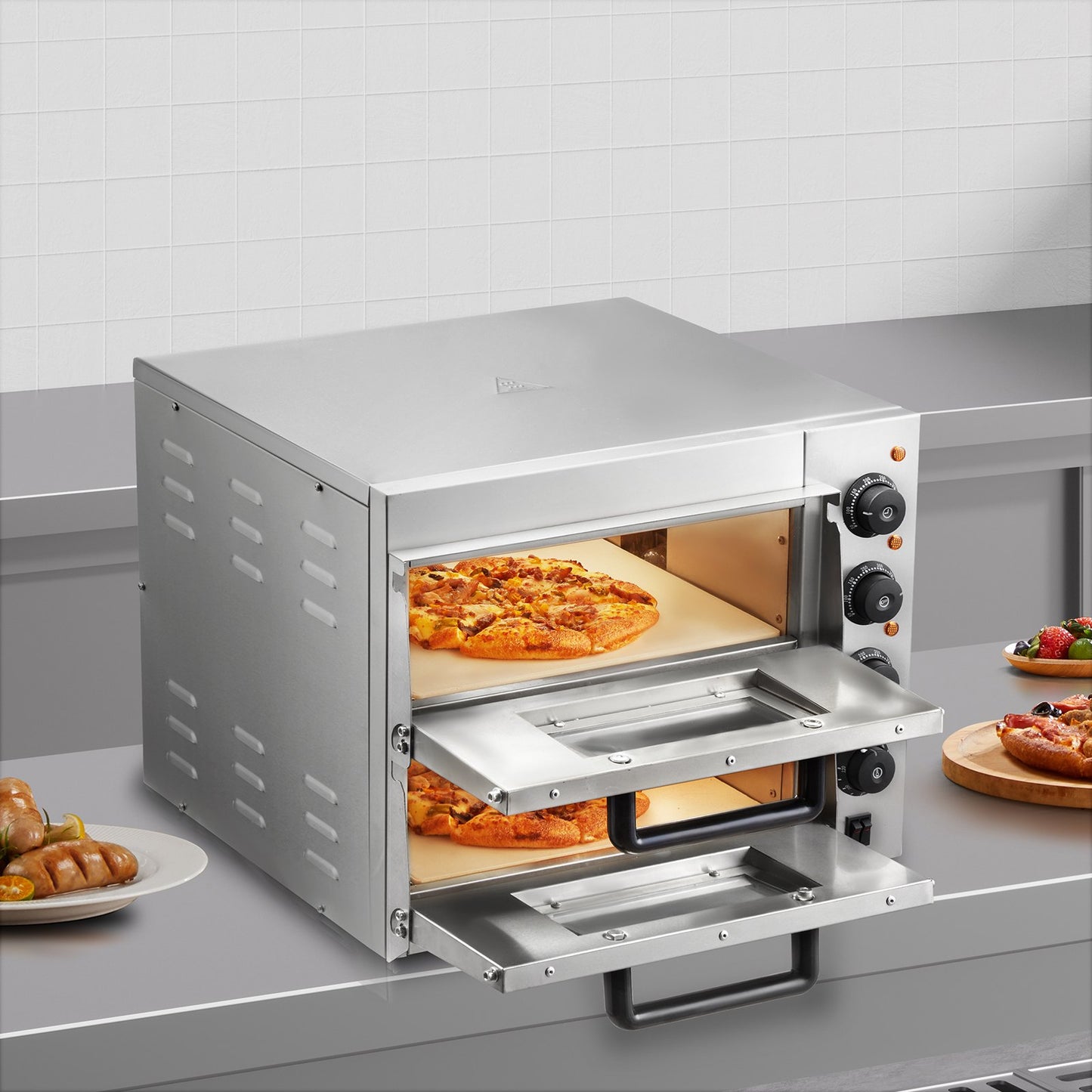 Electric Countertop Pizza Oven 14 Inch Stainless Steel Kitchen Appliance