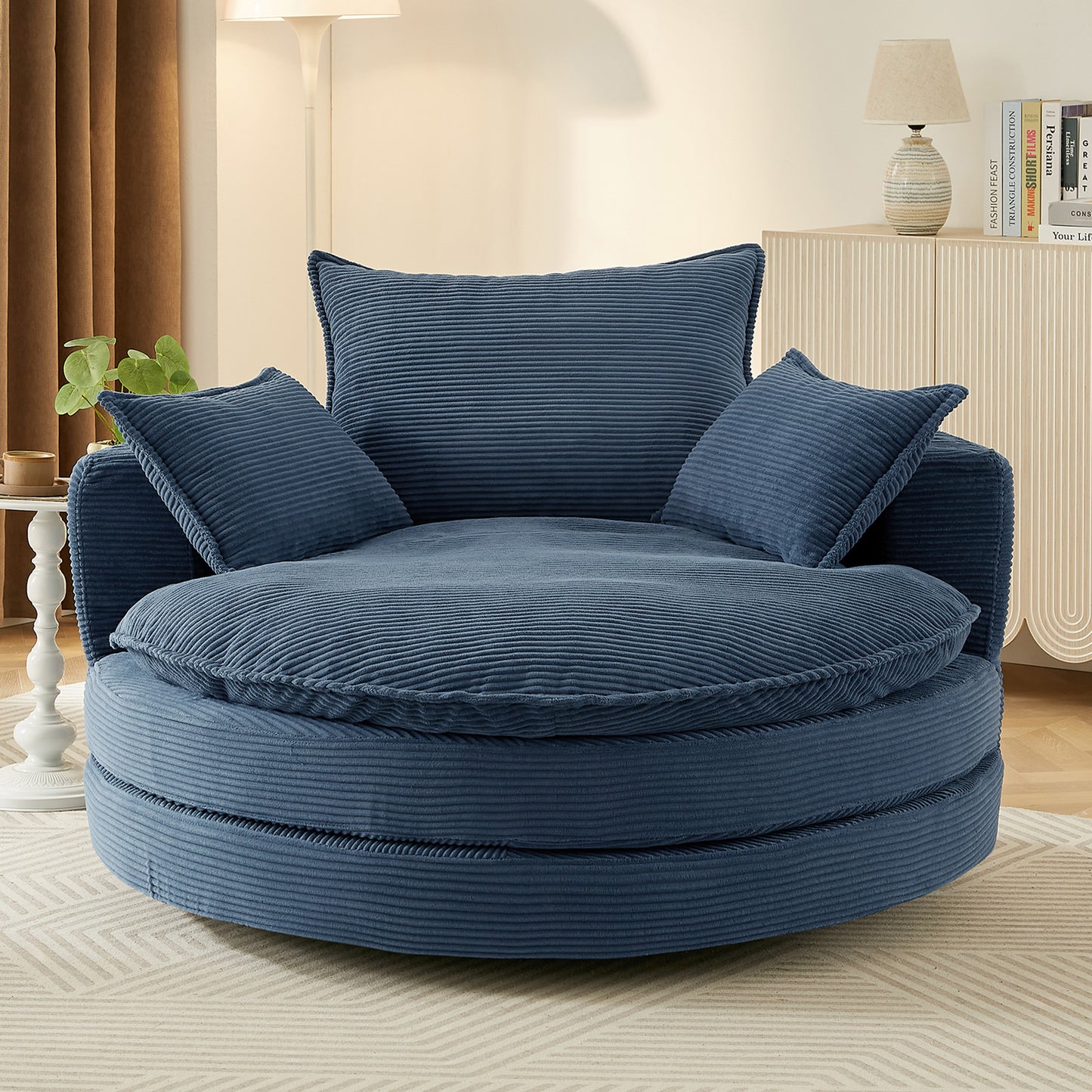 360° Swivel Accent Chair with Dual-Layer Cushion - Blue