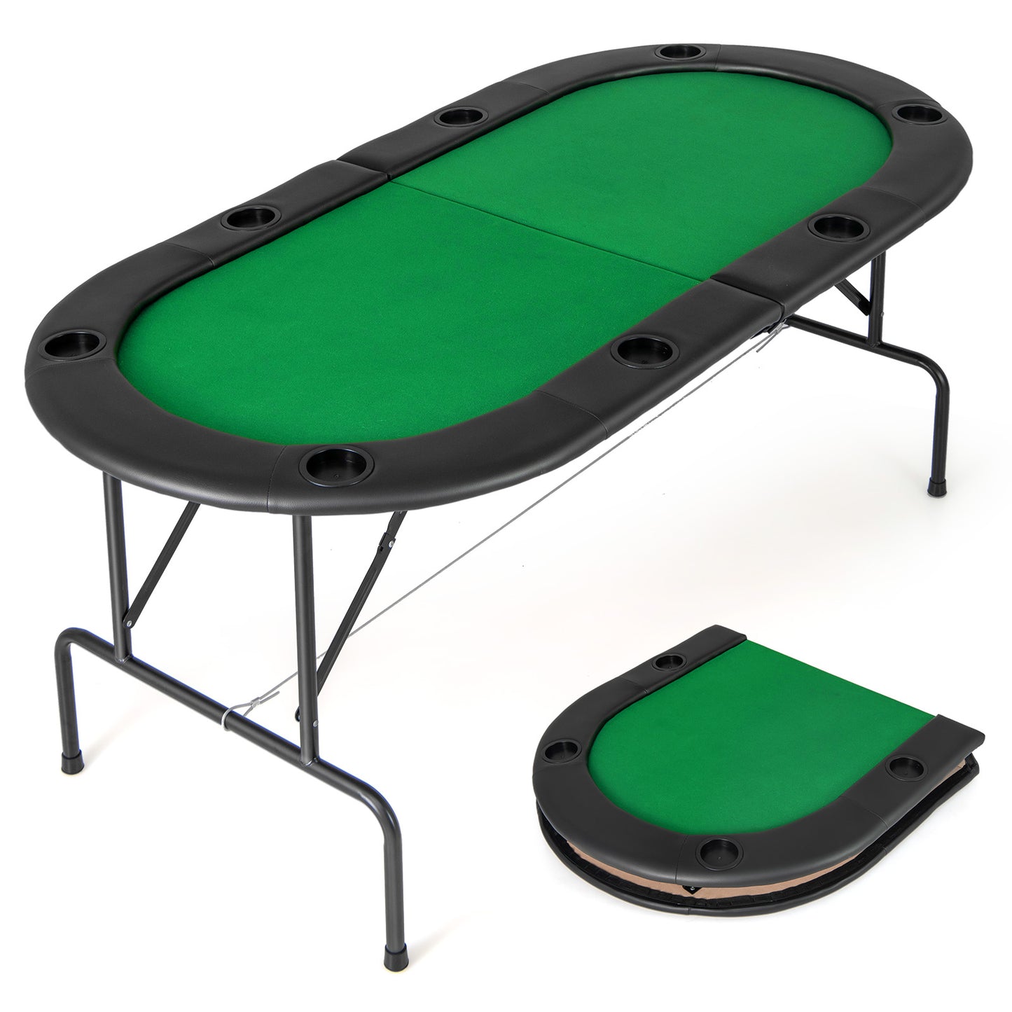 8 Player Foldable Poker Table with Cup Holders - Green