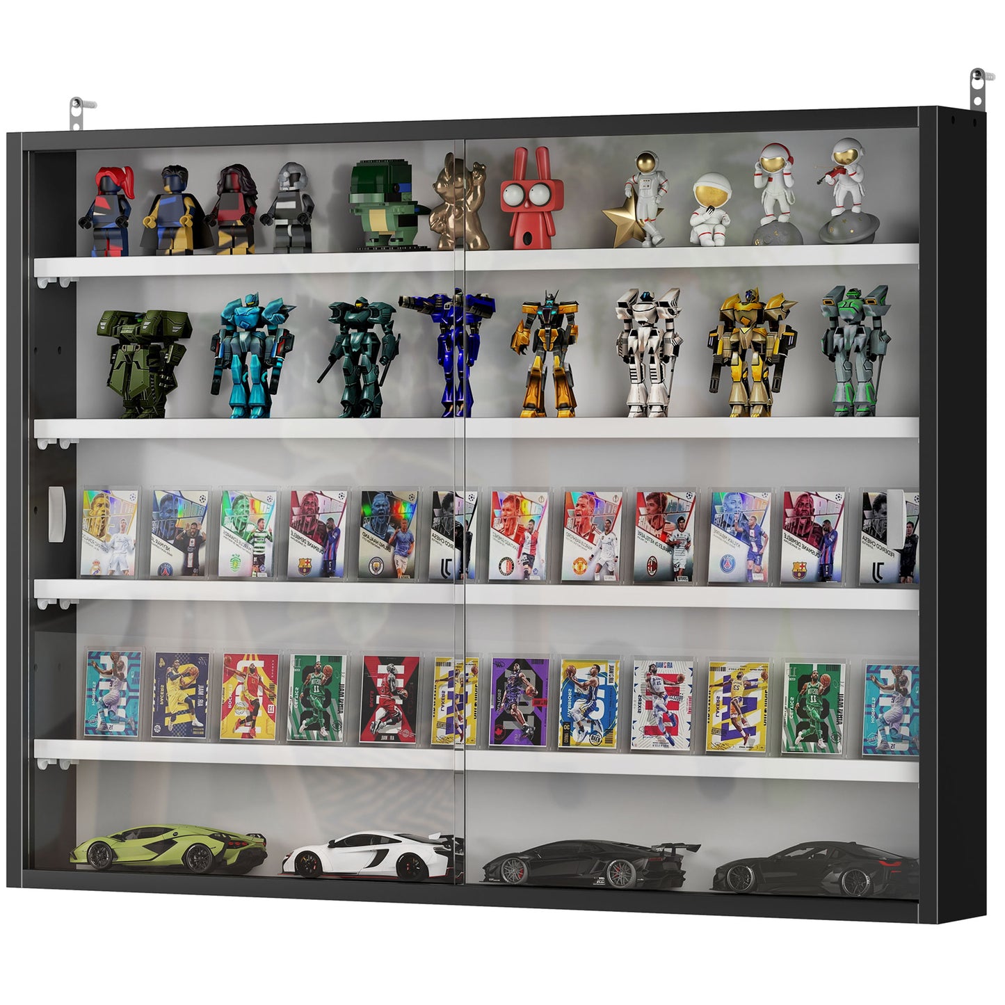 5-Tier Wall-Mounted Display Cabinet with Glass Doors - Black