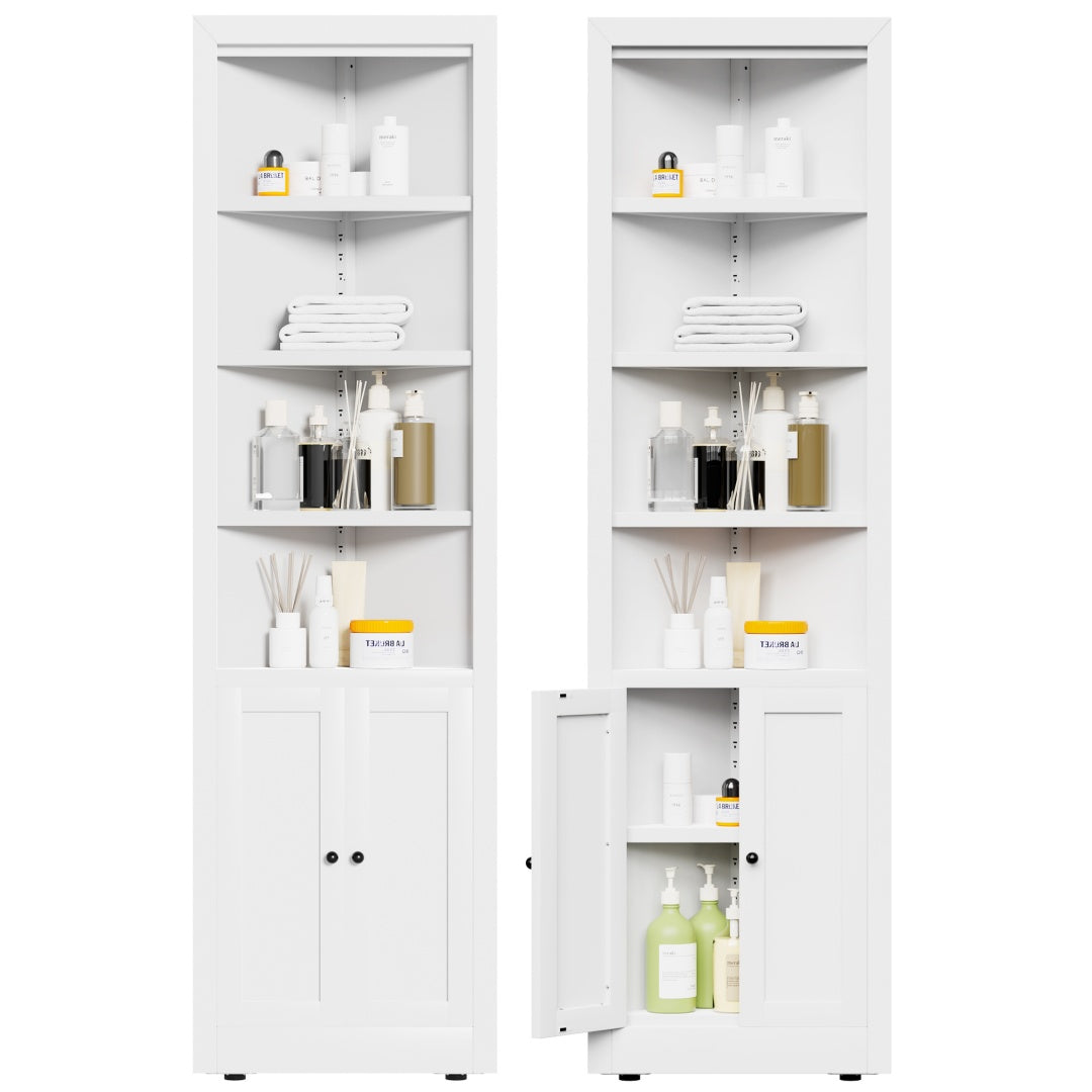 71in Tall Corner Storage Cabinet With 2 Doors, 5-Tier Metal