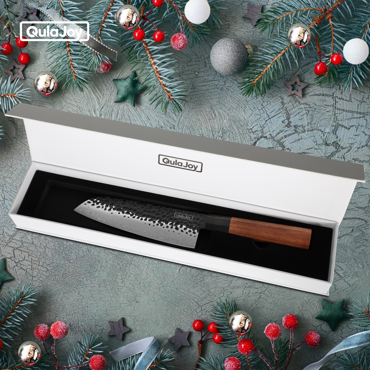 Professional Japanese Santoku Knife - 9Cr18Mov Blade, Rosewood Handle