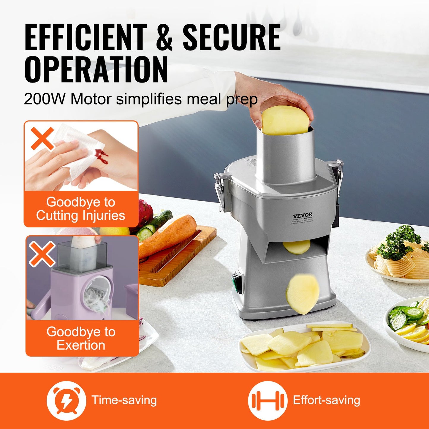 Electric Vegetable Slicer 4-in-1 Food Chopper with Adjustable Blades - 200W Kitchen Appliance