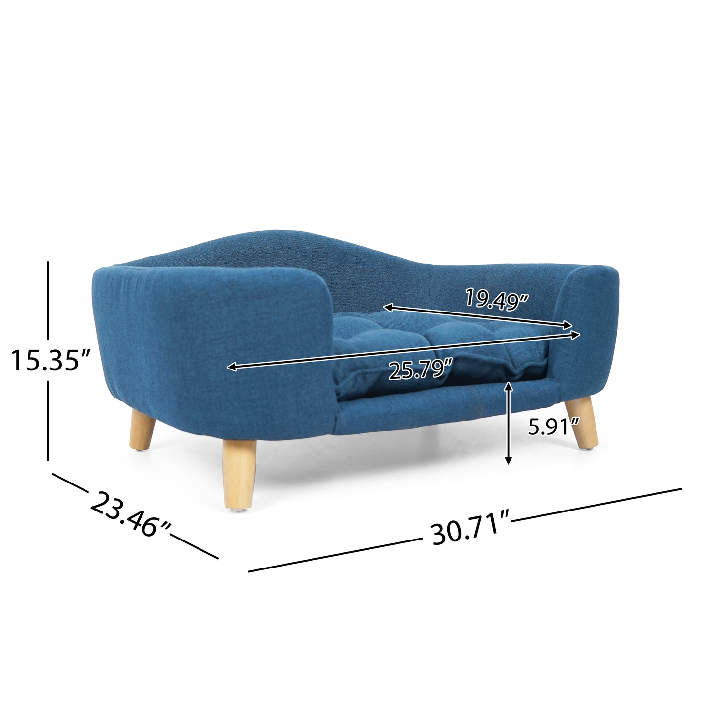 Small Dog Elevated Bed Frame with Fabric Cushion & Rubber Wood Legs