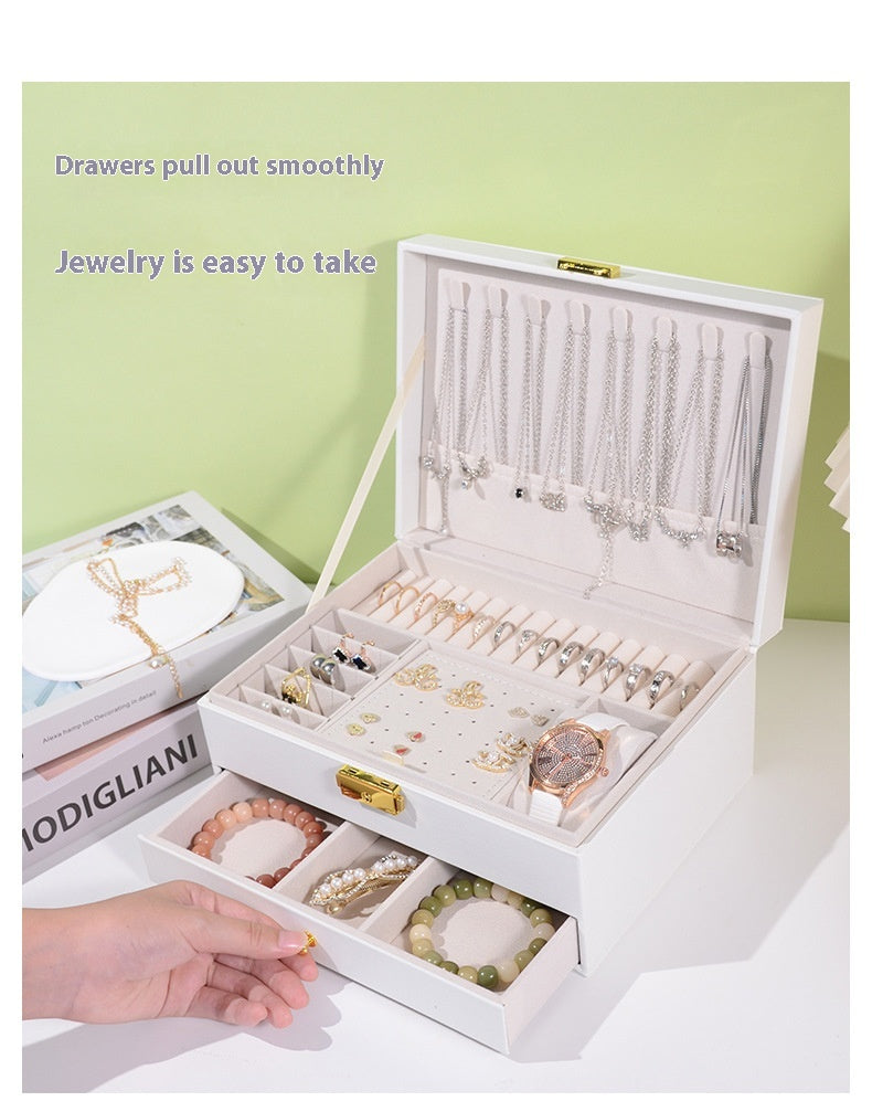 Multi-Compartment Jewelry Storage Box with Removable Drawer - Elegant Necklace and Earring Organizer