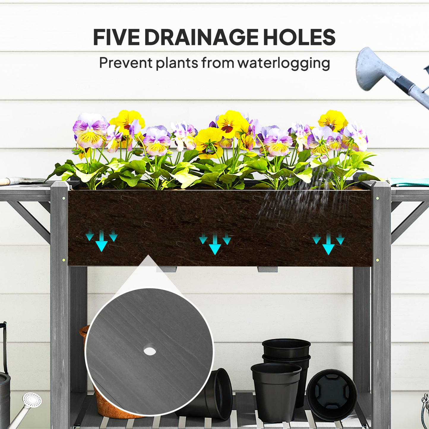 Wood Raised Garden Bed with Lockable Wheels and Storage - Gray