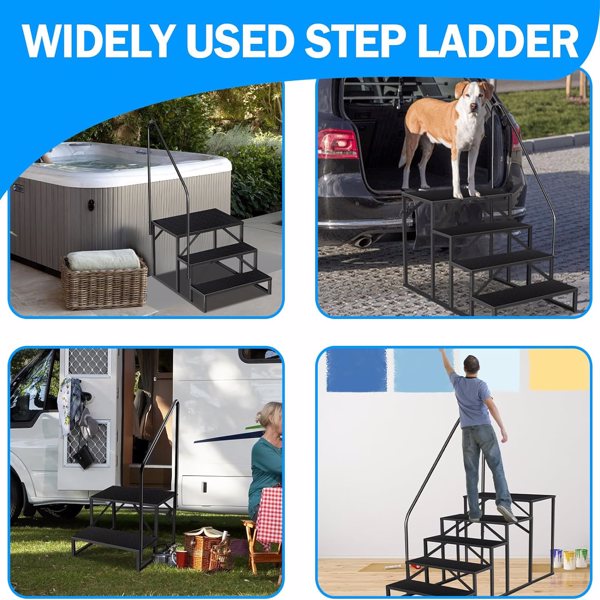 4-Step RV Ladder with Handrail - Heavy Duty Outdoor Steps
