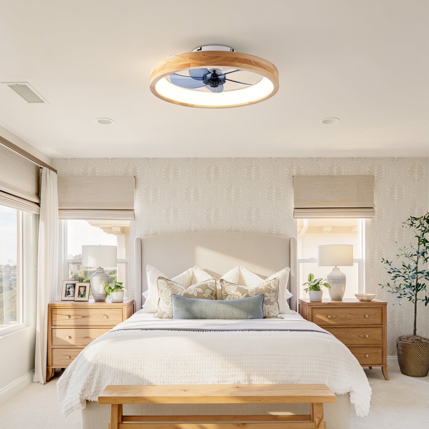 20" Modern Ceiling Fan with Lights & Remote - Matte White